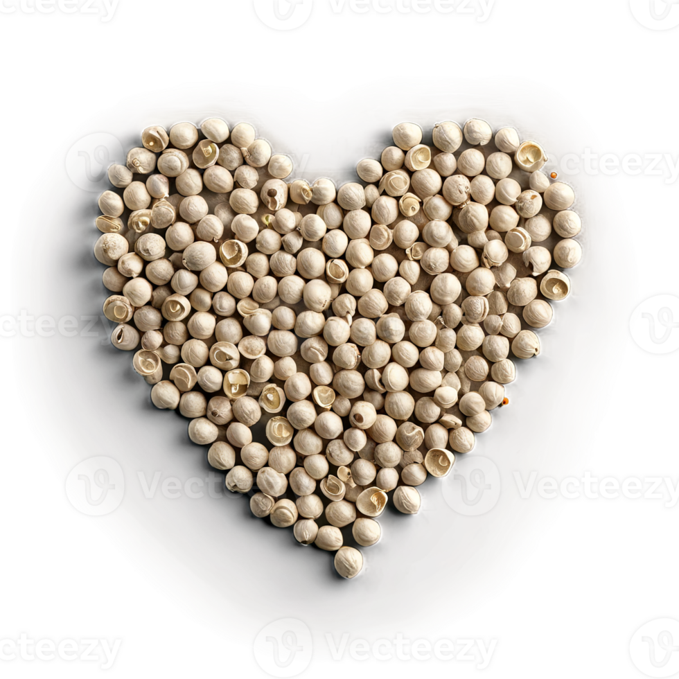 AI Generated White pepper off white fine powder crisp heart outline with subtle highlights Spices food and png