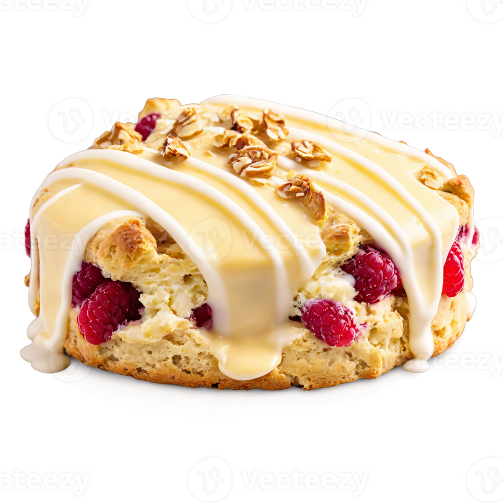 AI Generated Raspberry white chocolate scone with golden brown exterior visible raspberry pieces white chocolate chunks Culinary png