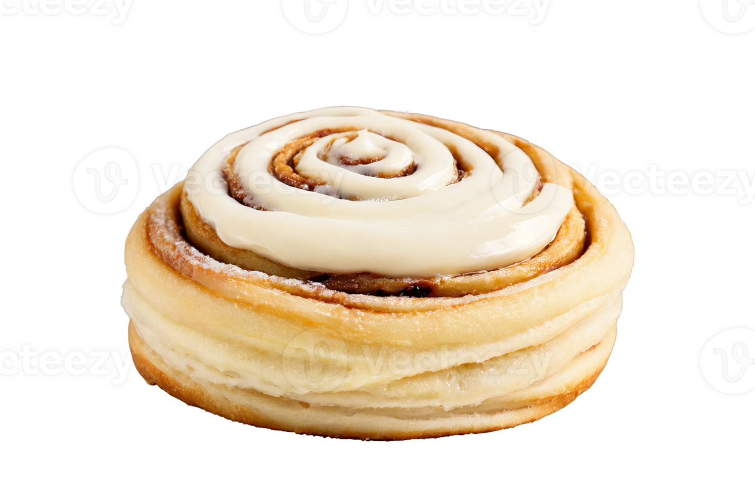 AI Generated Cinnamon roll with gooey spiral layers cream cheese frosting soft and fluffy texture Culinary png