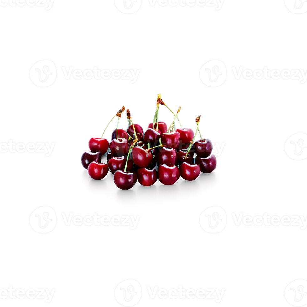 AI Generated Cherries arranged in a circle stems pointing inward gaps showing transparent background between fruits isolated png