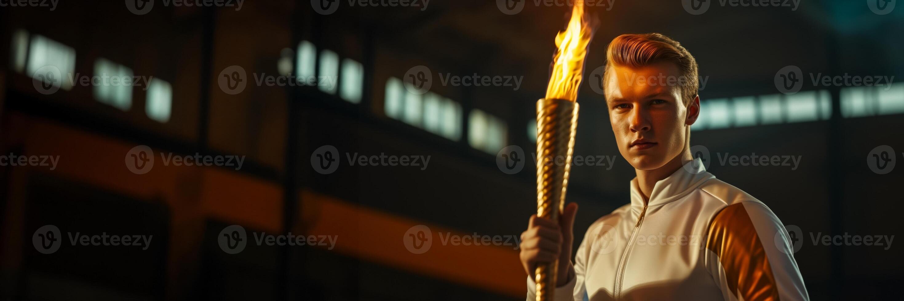 AI generated Olympic Torchbearer Posing Indoors   Paris Theme photo