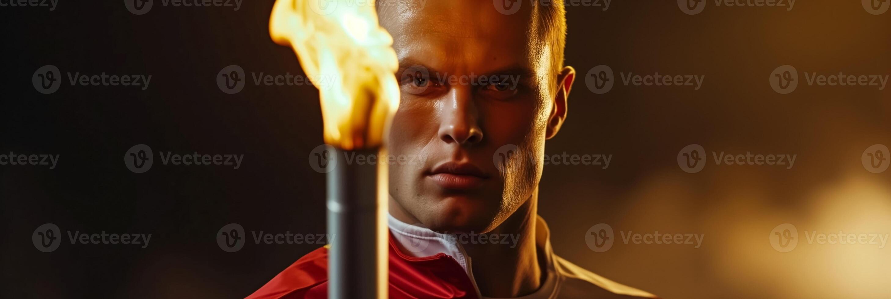 AI generated Olympic Dreams, Athlete with Torch Ablaze photo