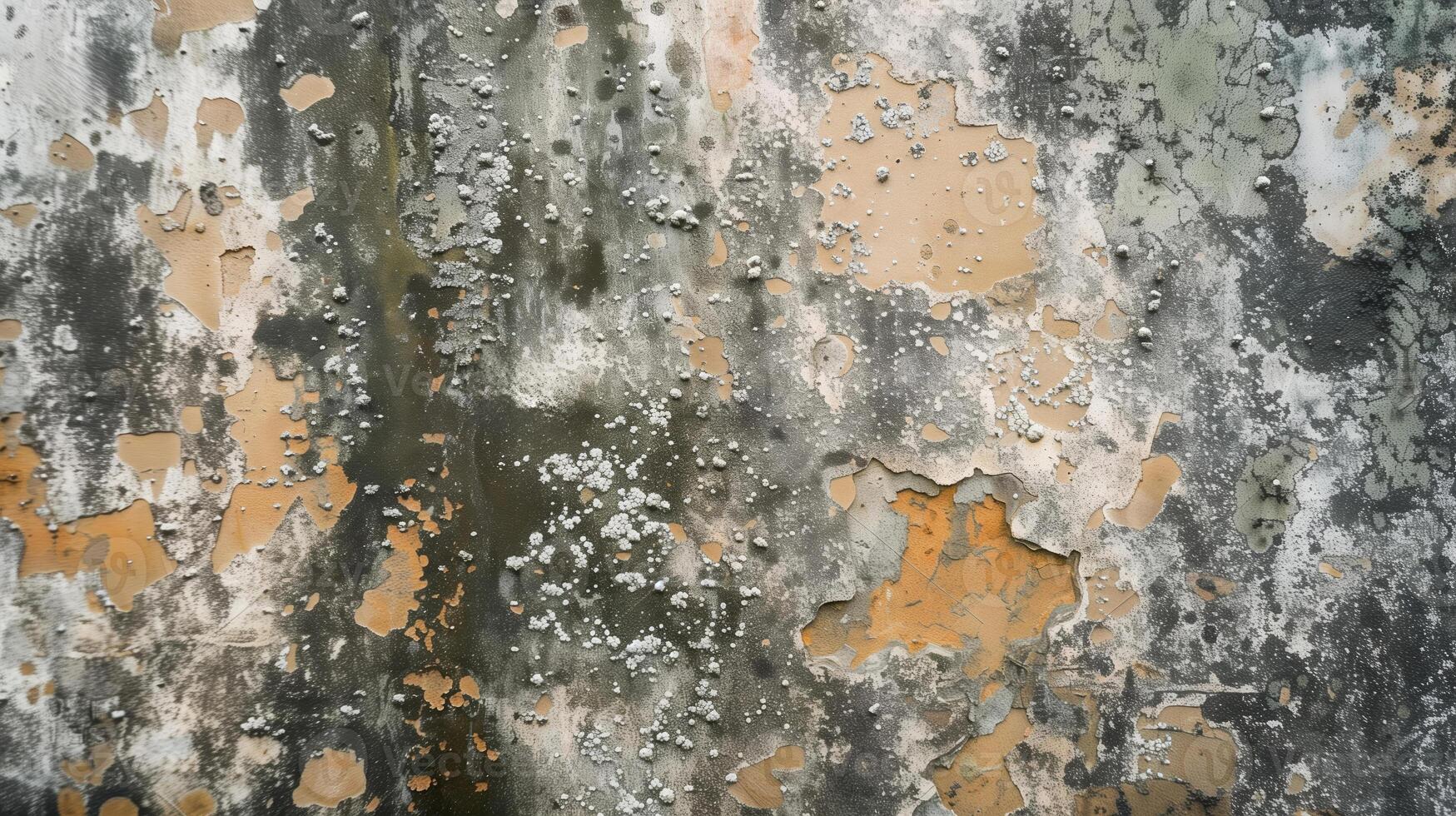 AI generated Abstract texture of weathered, peeling paint on a wall, creating a grunge backdrop with muted earth tones, suitable for concepts of decay and urban exploration photo