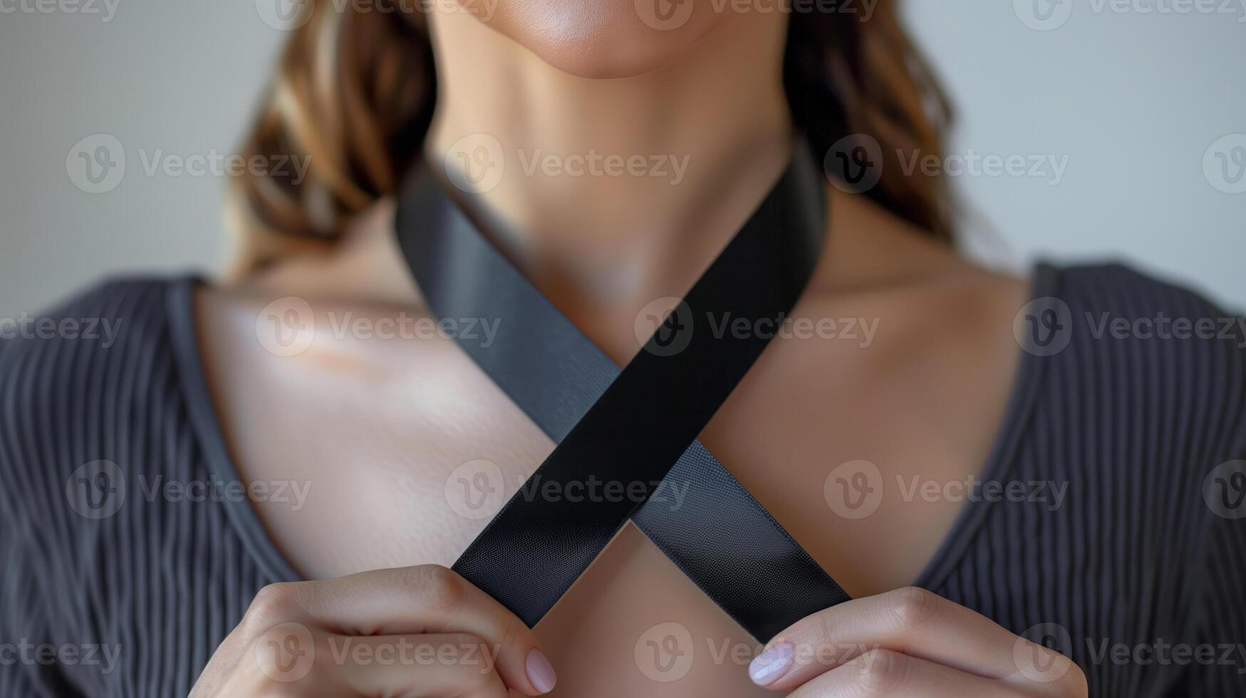 AI generated Cropped view of an adult woman adjusting a black seatbelt, emphasizing safety and responsibility photo