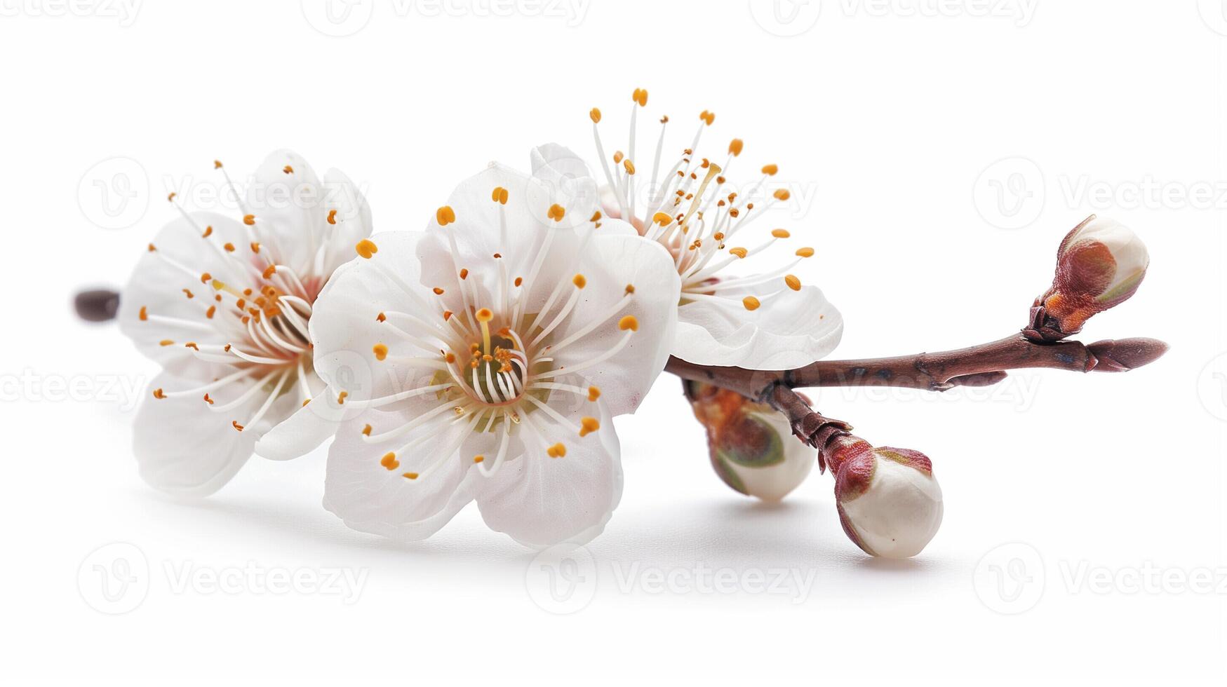 AI generated Close up view of a delicate plum blossom, isolated on a white background photo