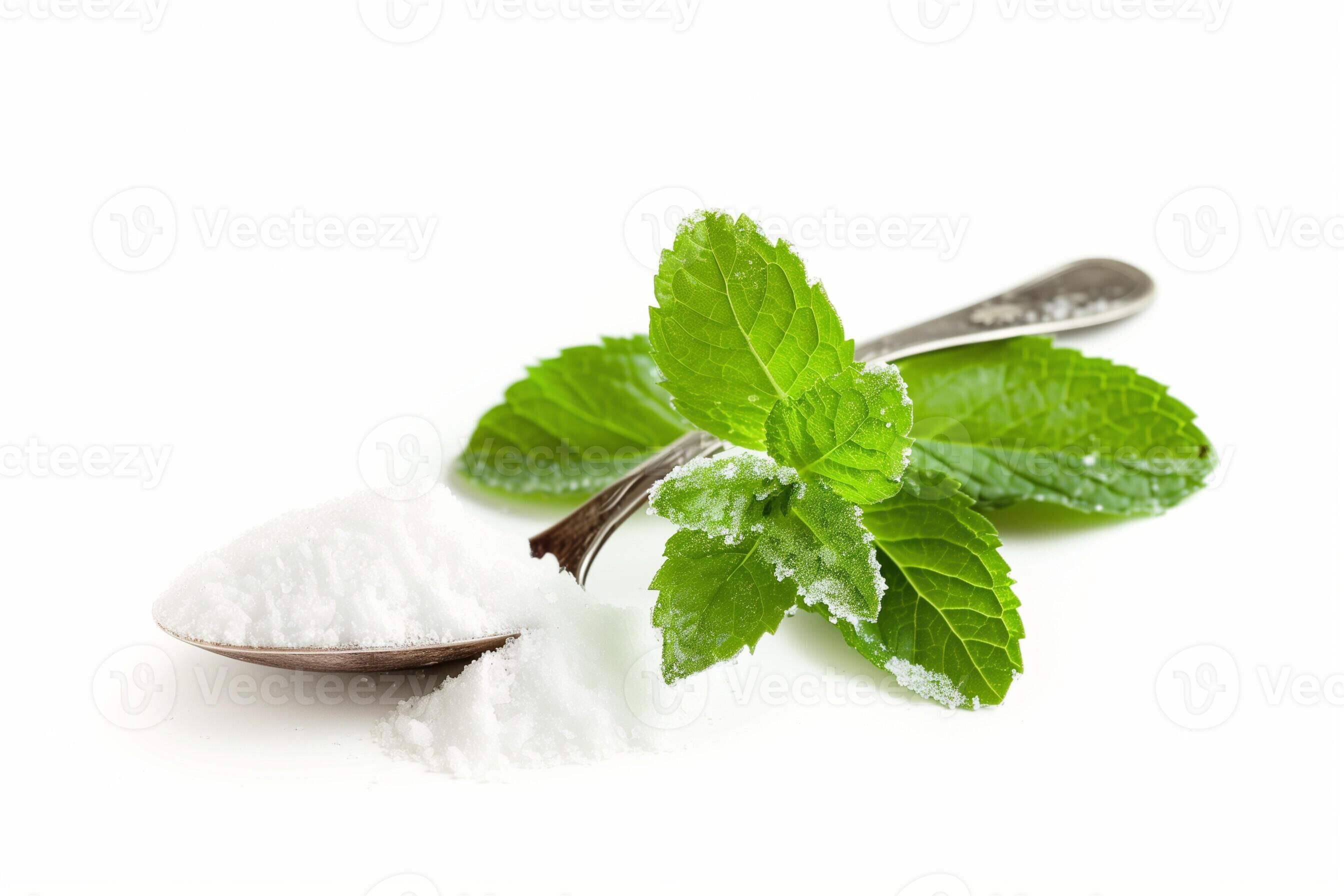 AI generated A sprig of fresh mint and a spoon of powdered sugar for