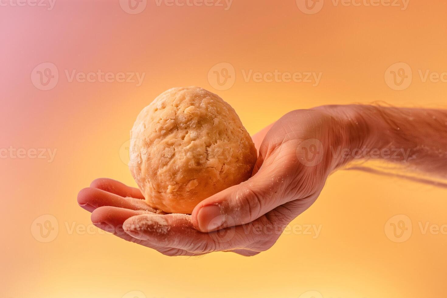 AI generated A pair of hands gently shaping a matzah ball from dough, isolated on a gradient background photo
