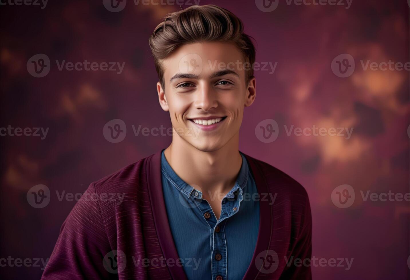 AI generated Handsome young Caucasian man smiling confidently with stylish hair, ideal for fashion, lifestyle, and modern male beauty concepts photo