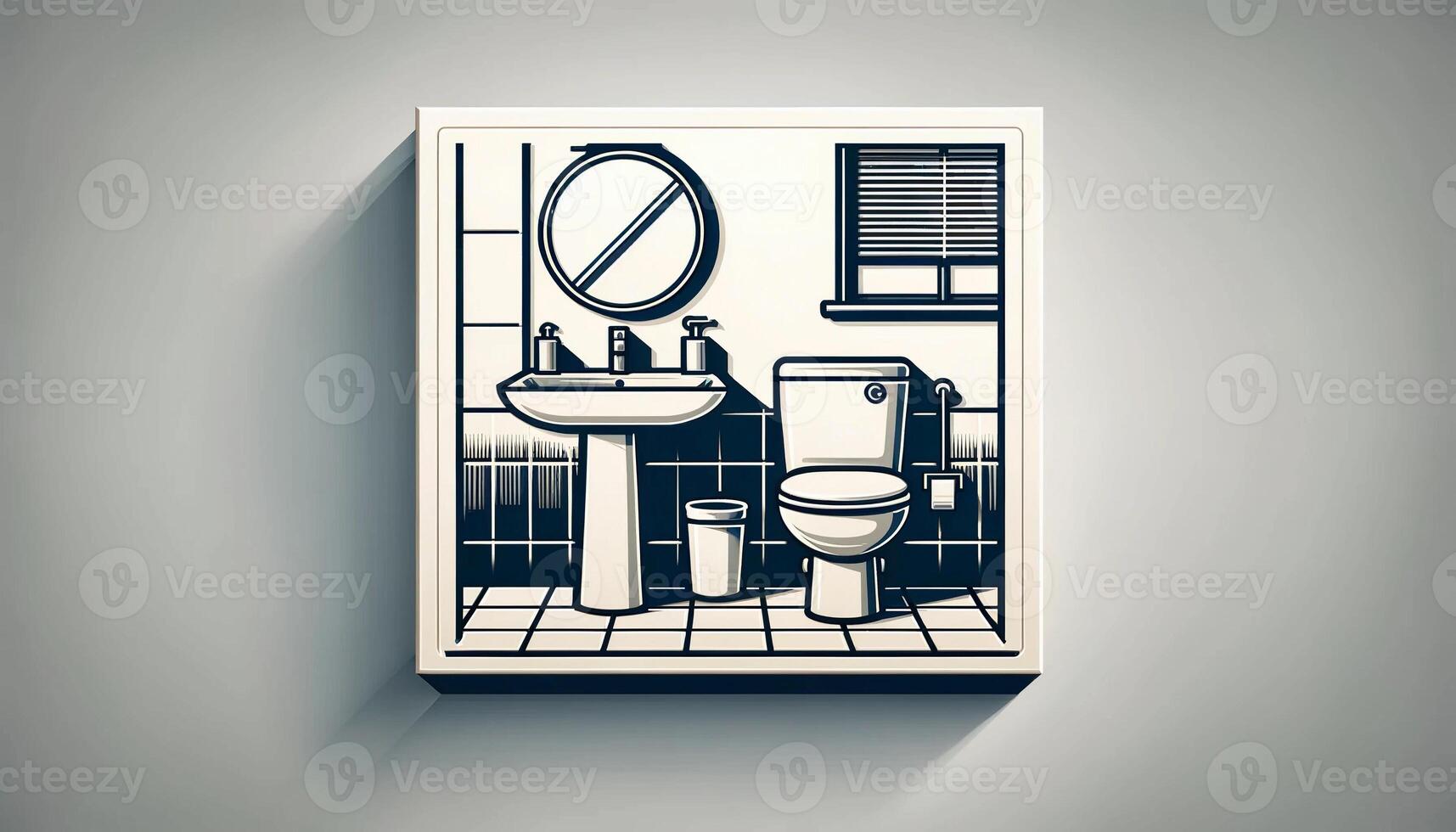 AI Generated interior of a bathroom featuring a sink with a toilet bowl next to it and a mirror above the sink photo