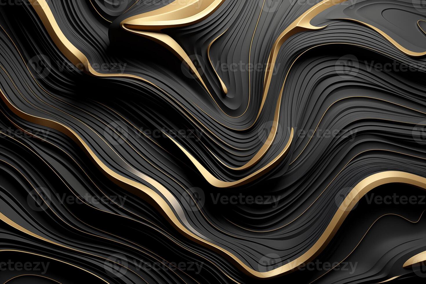 AI Generated 3D abstract wallpaper. Three-dimensional dark golden and black background. golden wallpaper. Black and gold background photo