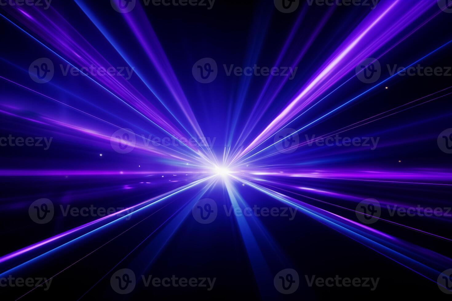 AI Generated Blue and violet beams of bright laser light shining on black background photo