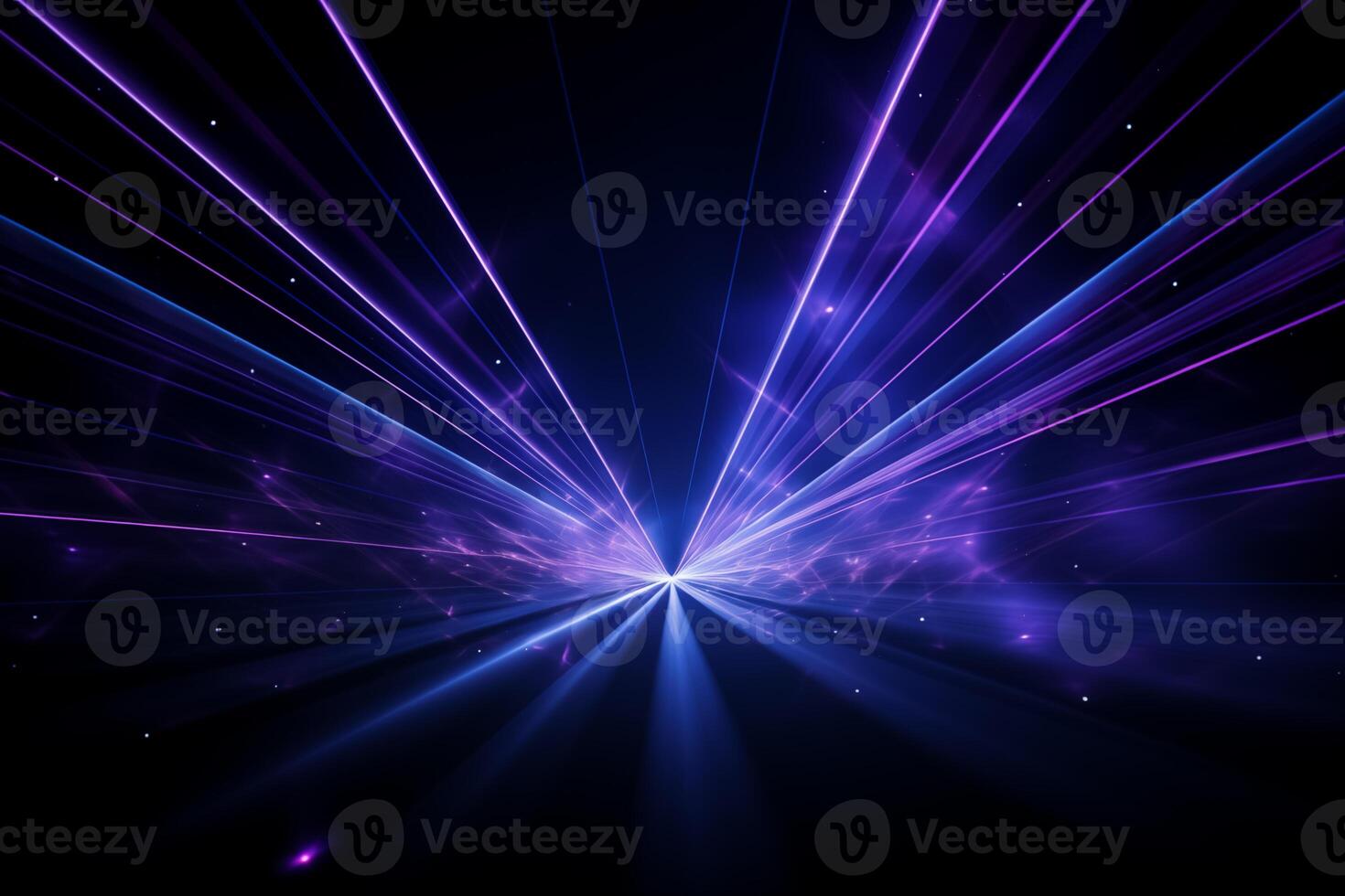 AI Generated Blue and violet beams of bright laser light shining on black background photo