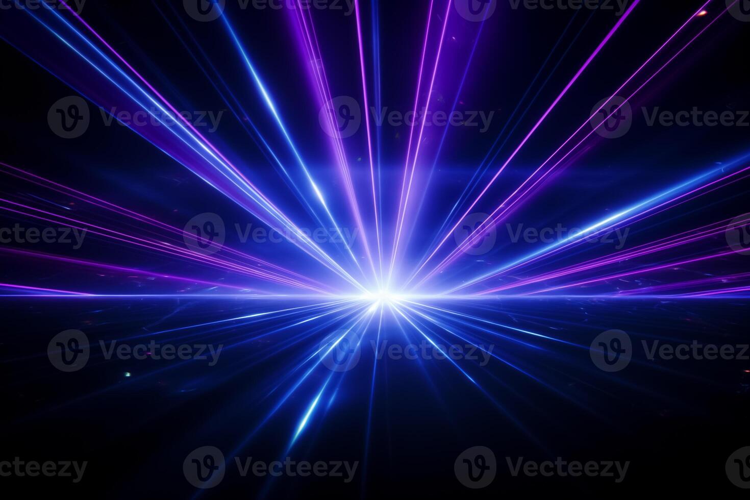 AI Generated Blue and violet beams of bright laser light shining on black background photo