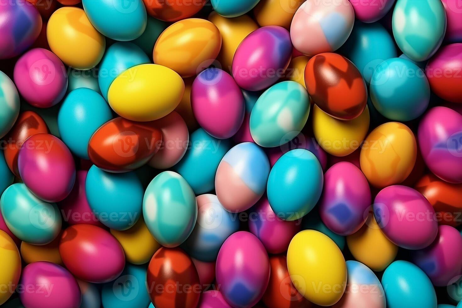 AI Generated Bright color vibrant eggs background pattern eggs. Holiday easter classic traditional symbol. Graphic Art photo