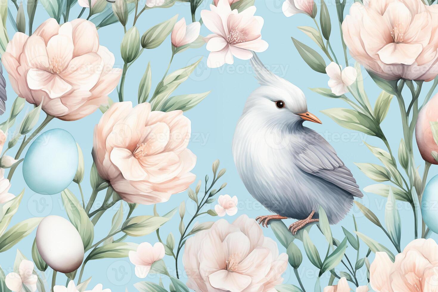 AI Generated cute watercolor easter seamless pattern background photo