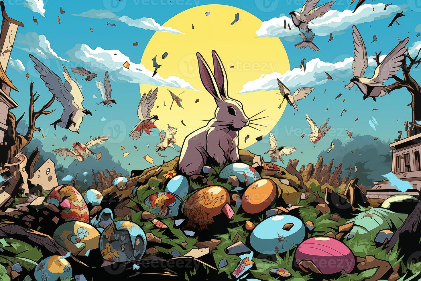 AI Generated Easter background, Comic Book Style photo