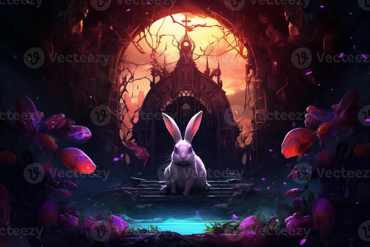 AI Generated Easter background, cyberpunk graphics illustrations photo