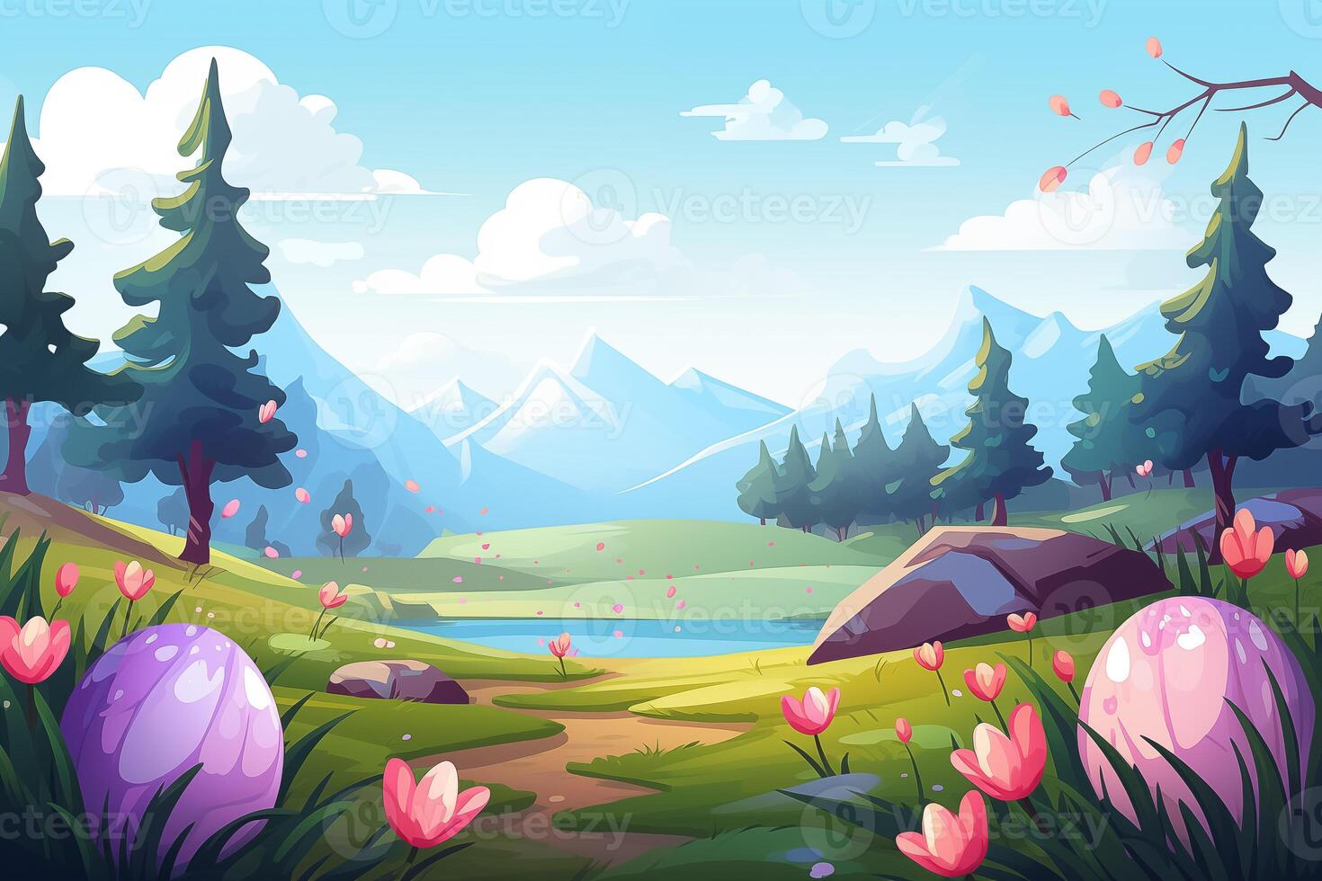 AI Generated Easter background, Flat style photo