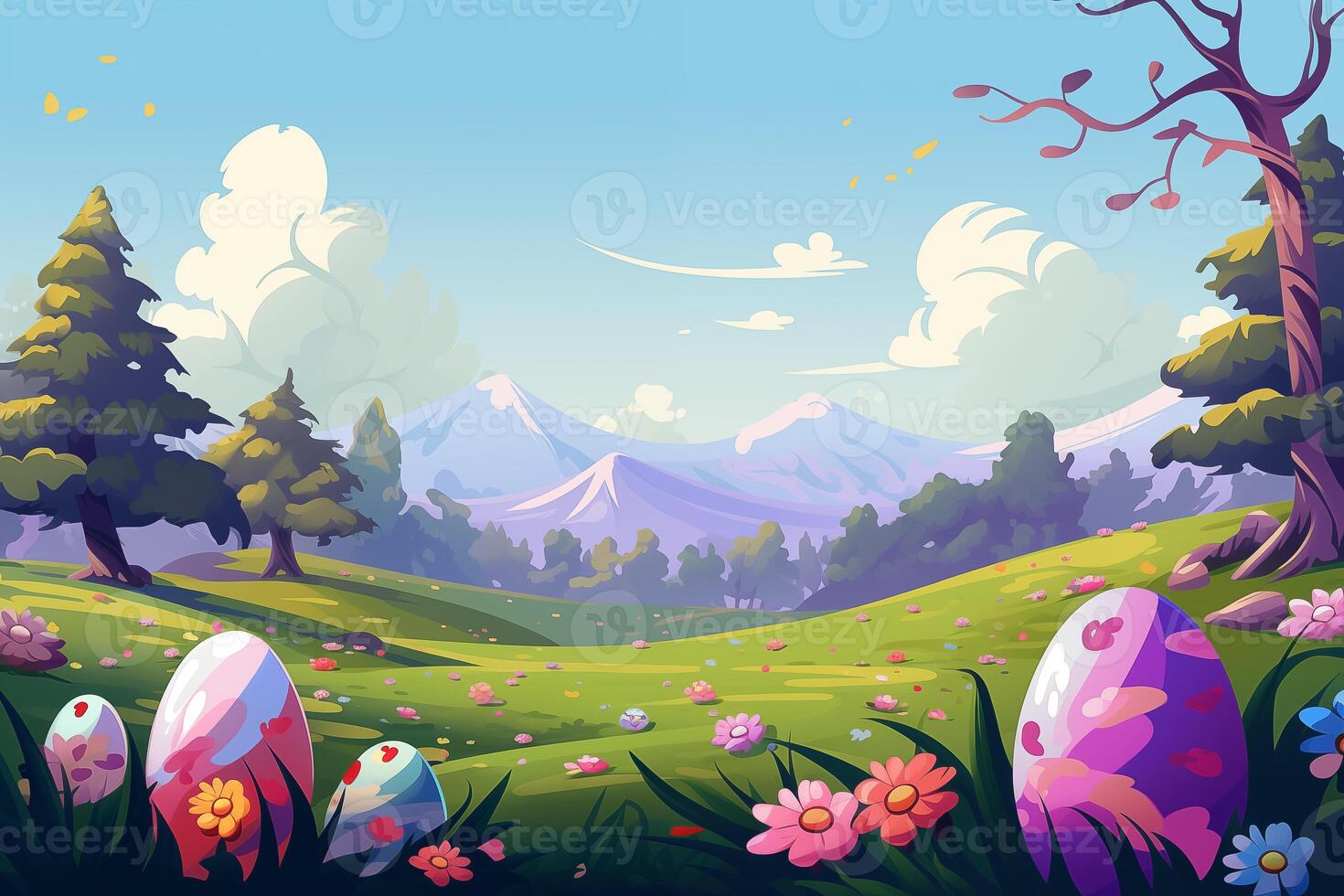 AI Generated Easter background, Flat style photo