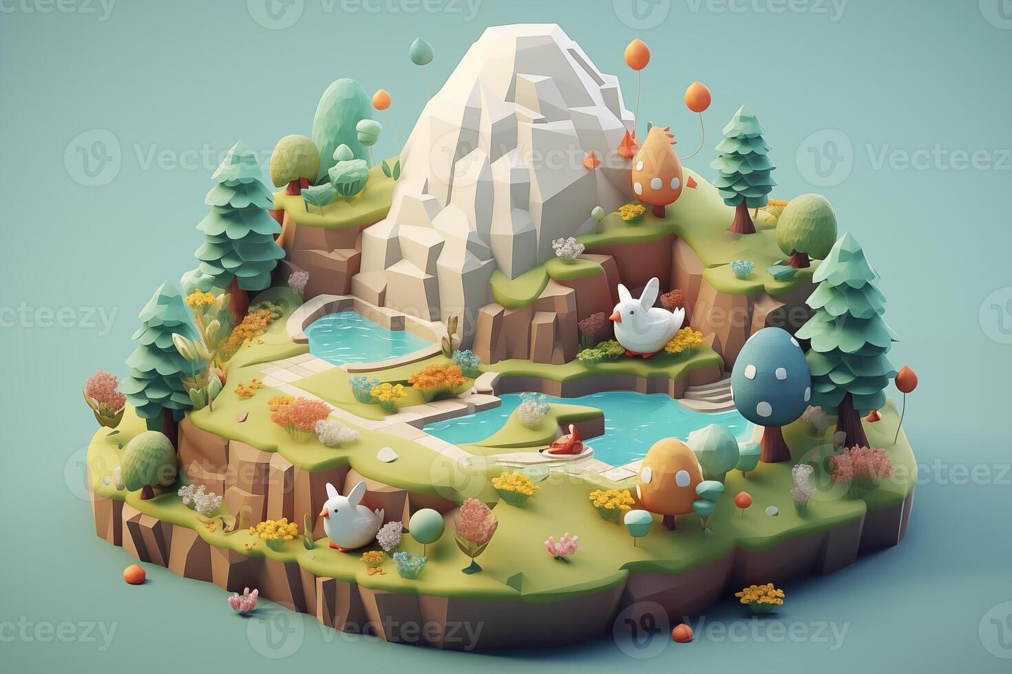 AI Generated Easter background, isometric 3D photo