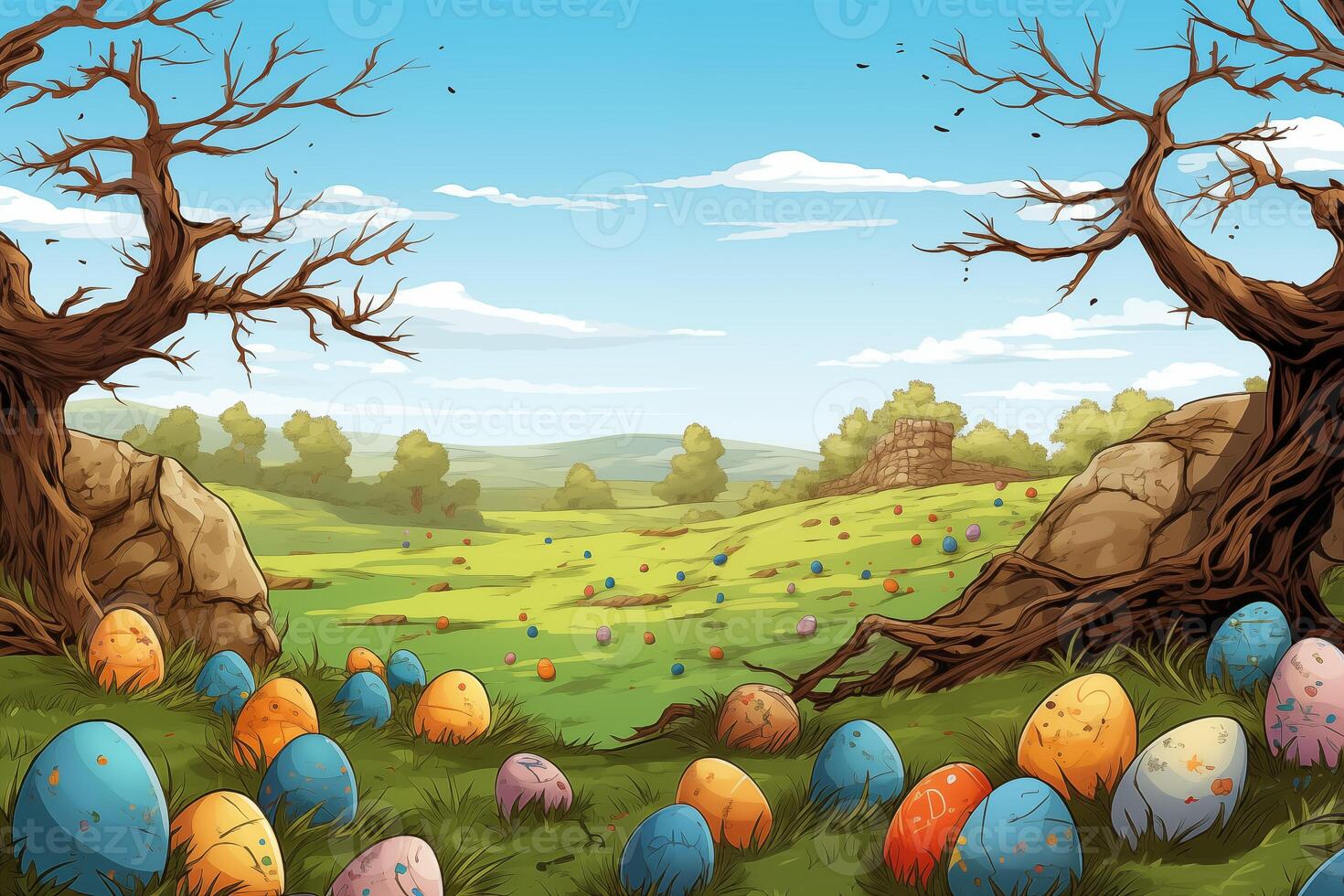 AI Generated Easter background, Manga style of drawing comics photo