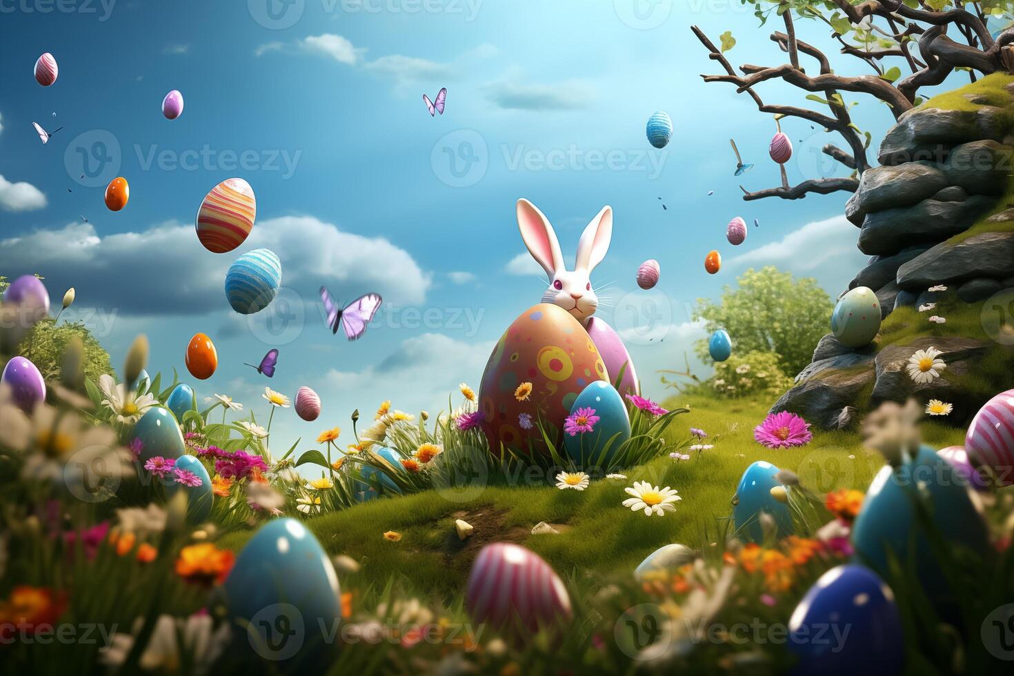 AI Generated Easter background, Pictogram Art photo