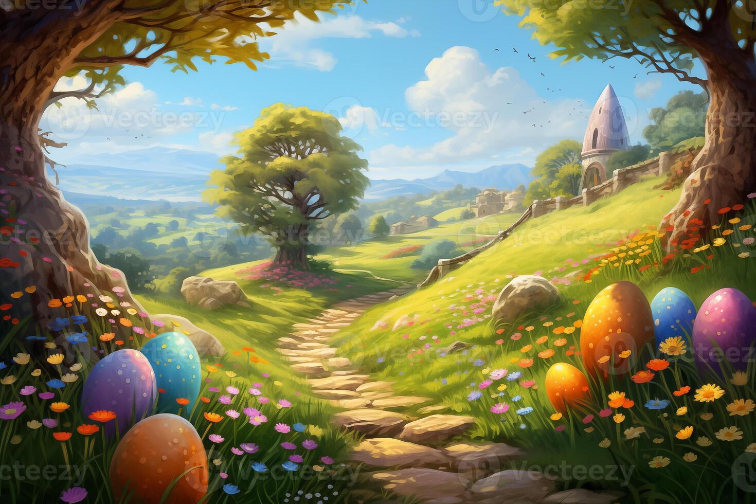 AI Generated Easter background, Painting photo