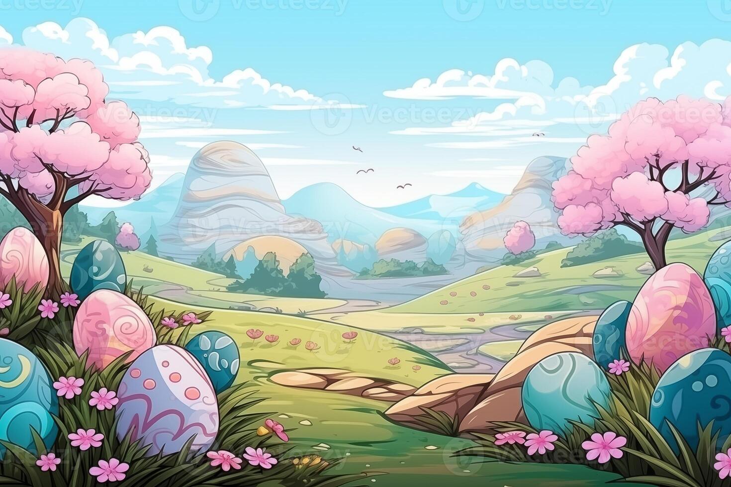 AI Generated Easter background, Style of drawing cartoon photo
