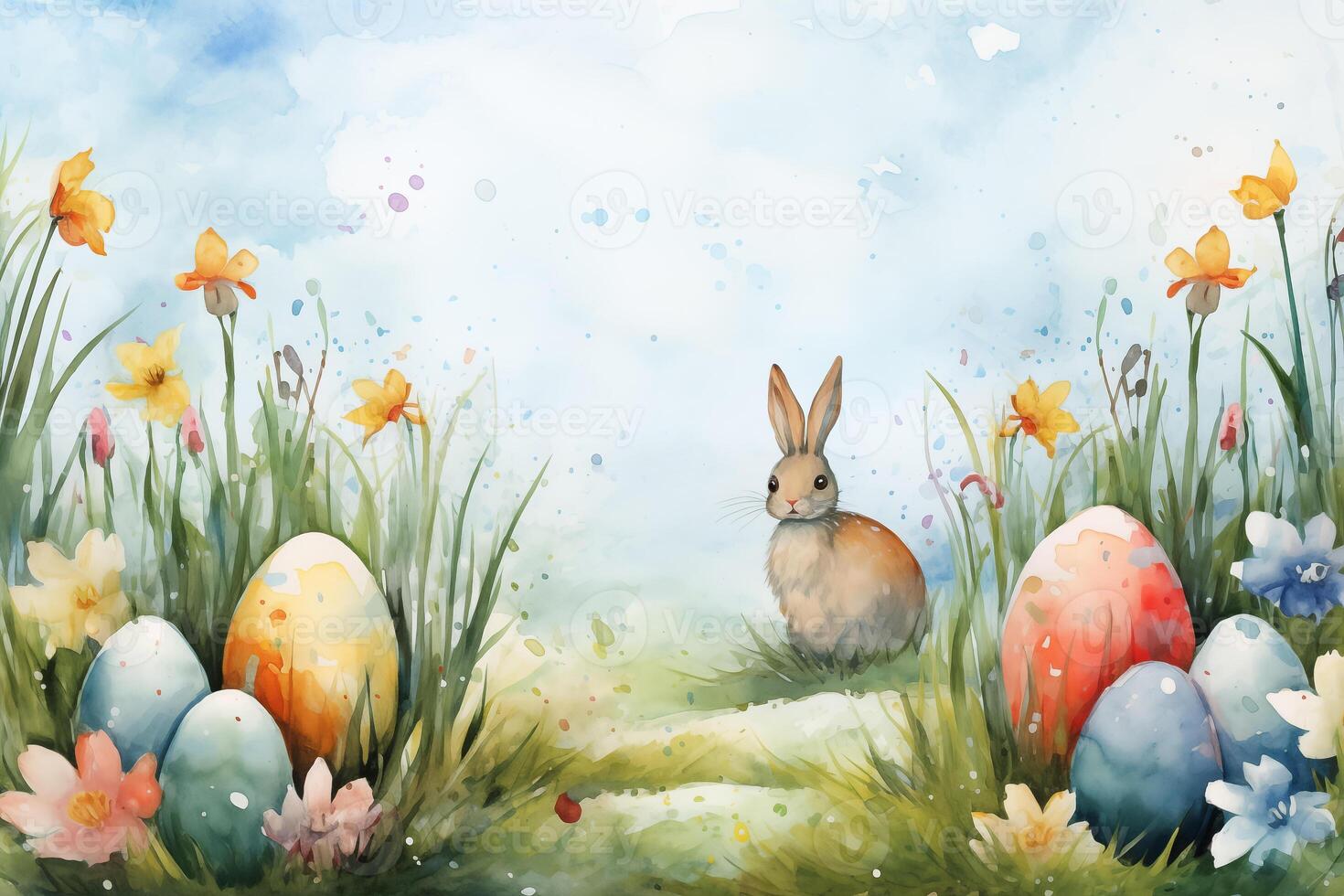 AI Generated Easter background, Wall Painting Style photo