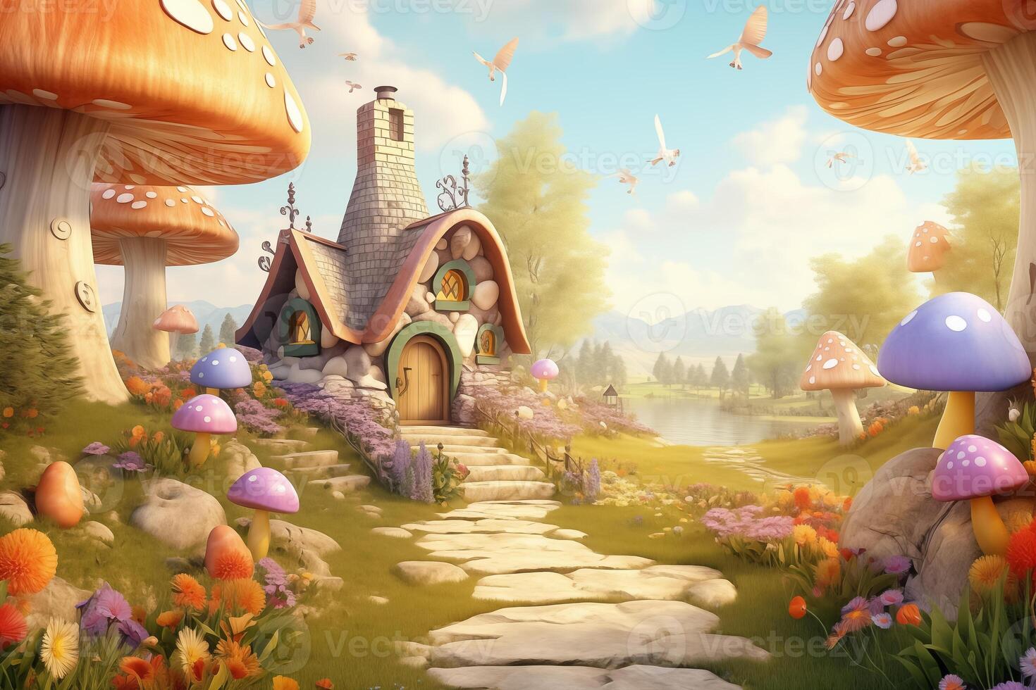 AI Generated Easter background, Storybook Illustration photo