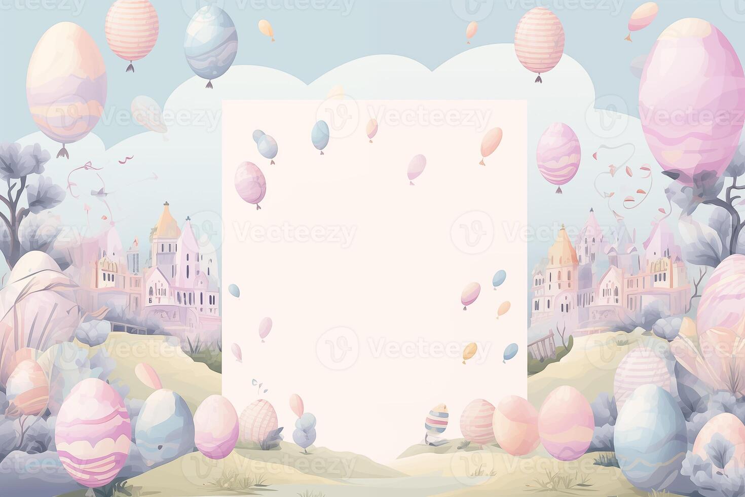 AI Generated Easter egg hunt poster invitation template in pastel color photo