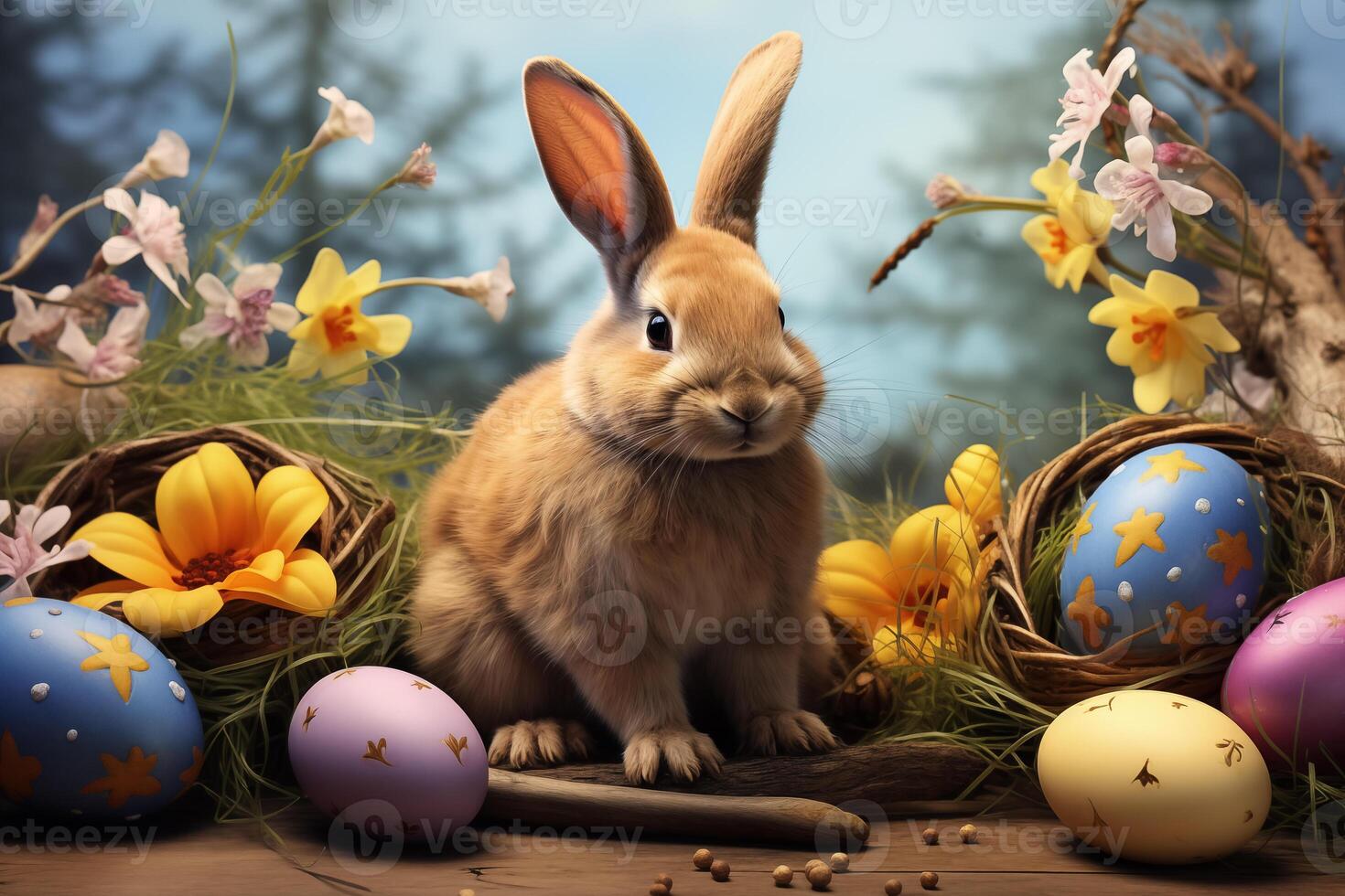 AI Generated Holiday greeting card with text happy Easter photo