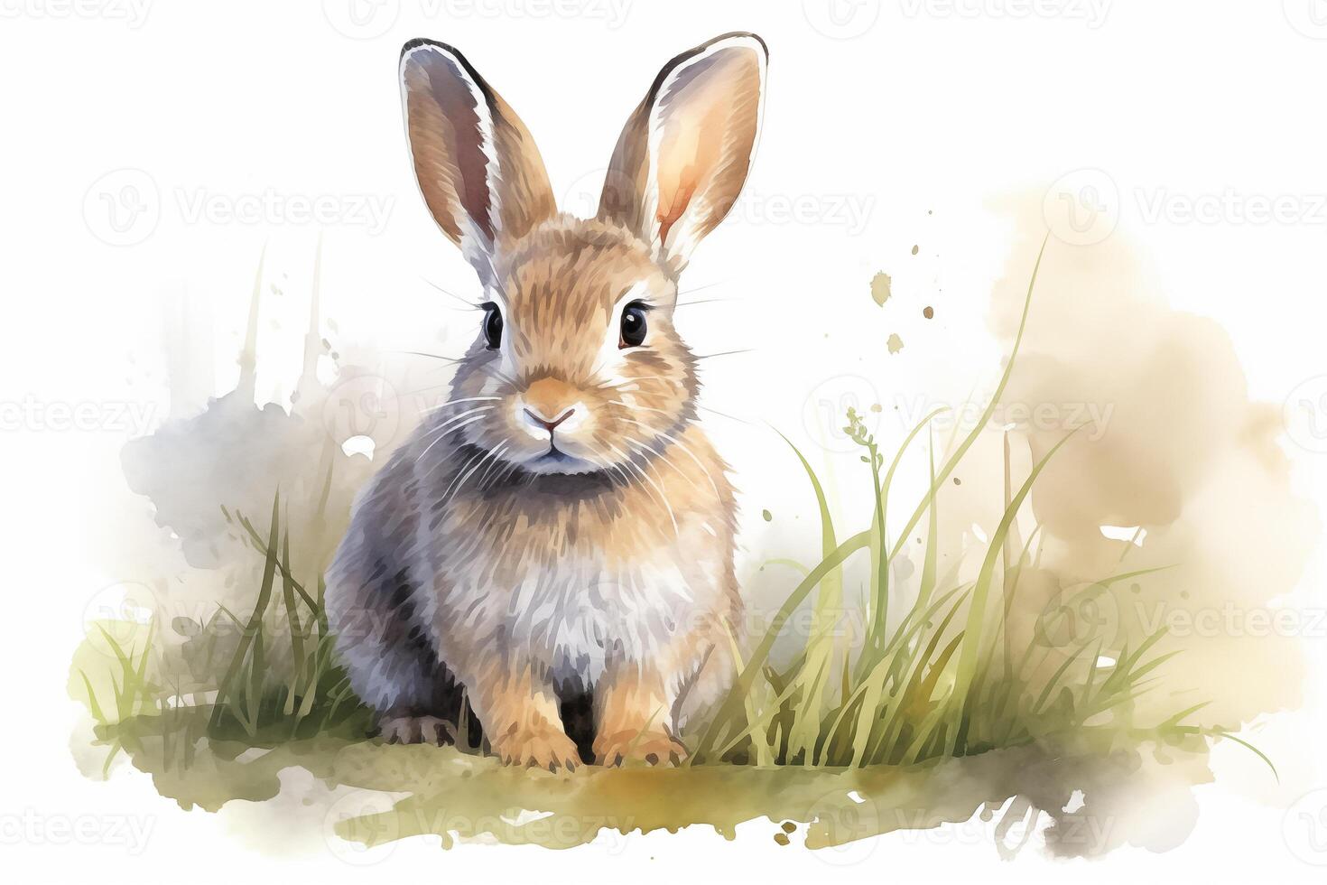 AI Generated Pleasant Easter bunny Isolated watercolor hand sketch. Beautiful image of a rabbit photo
