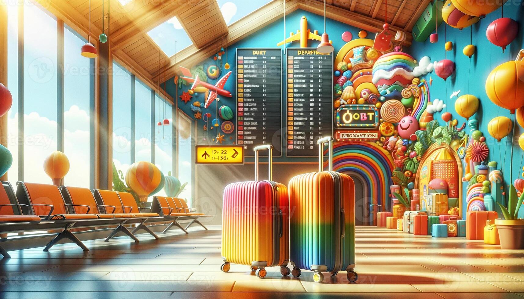 AI Generated The concept of tourism and travel. Suitcases at the airport. photo