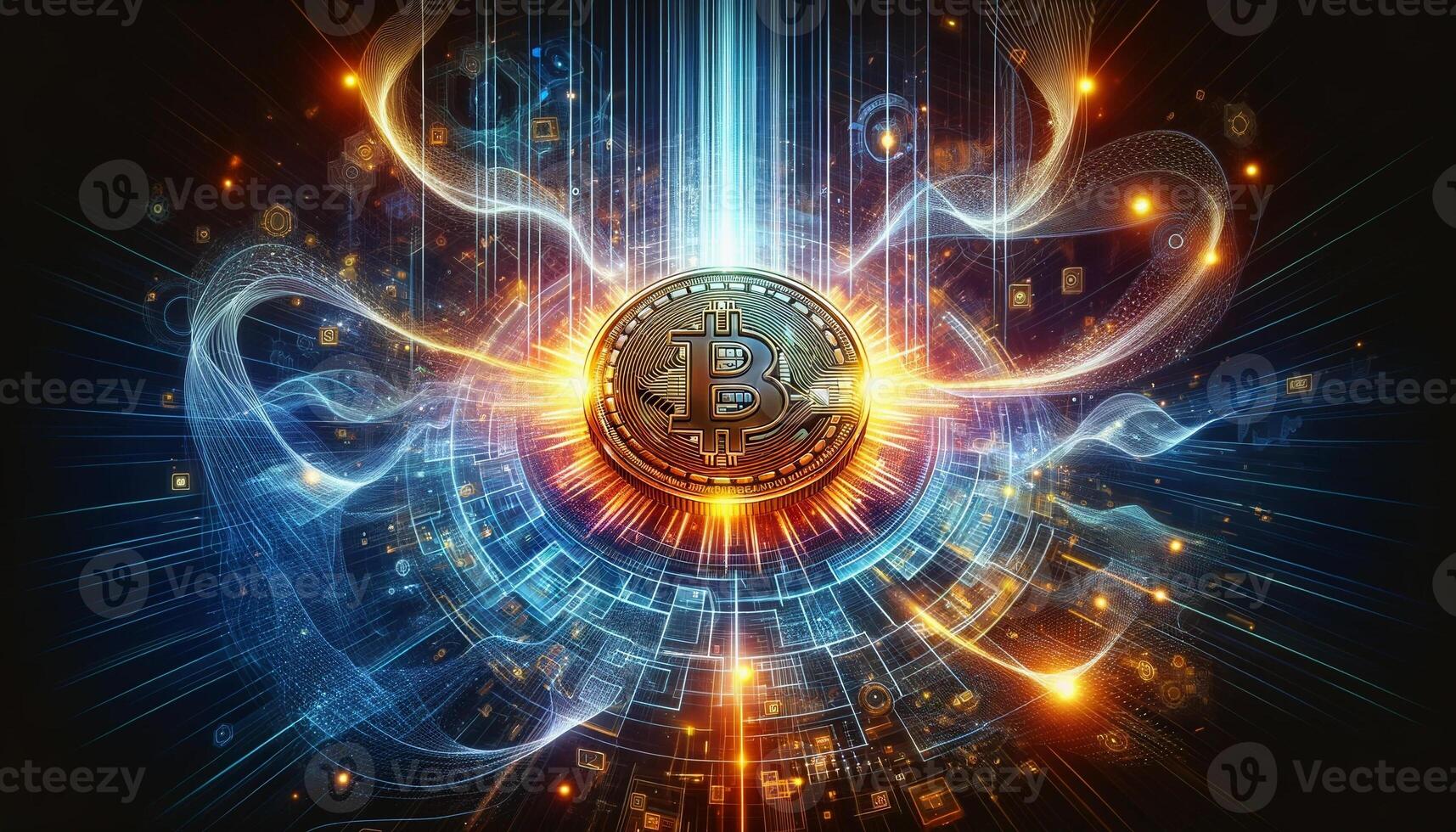 AI Generated Bitcoin background. Cryptocurrency Abstraction photo