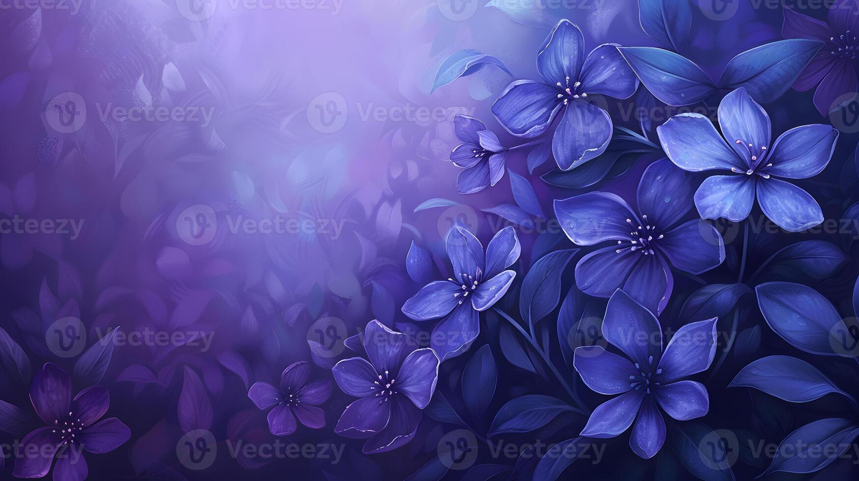 AI Generated A cluster of magenta petals and leaves on a violet background photo