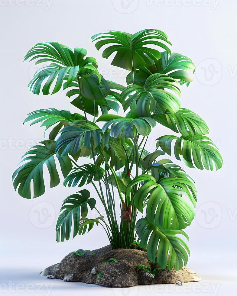 AI Generated 3D model of a tropical houseplant growing on a rock photo