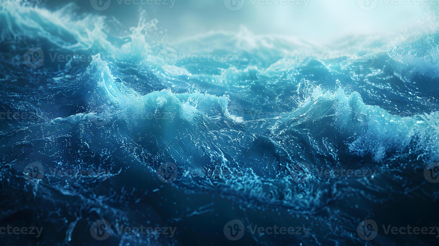 AI Generated Vast body of water with crashing waves, electric blue sky photo