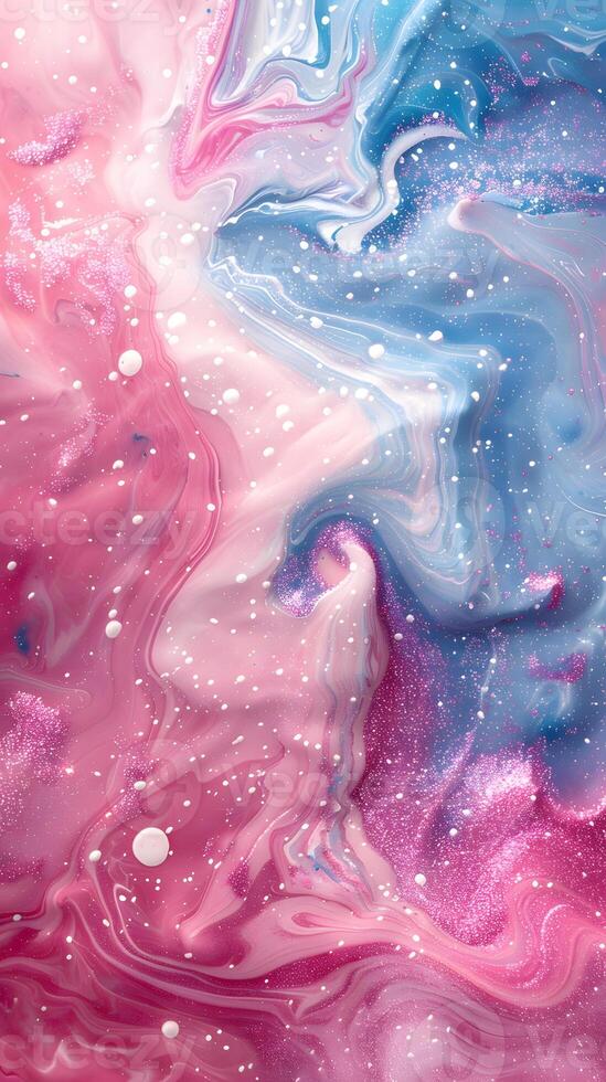 AI Generated Macro photography of a pink and blue marbled background resembling stars photo