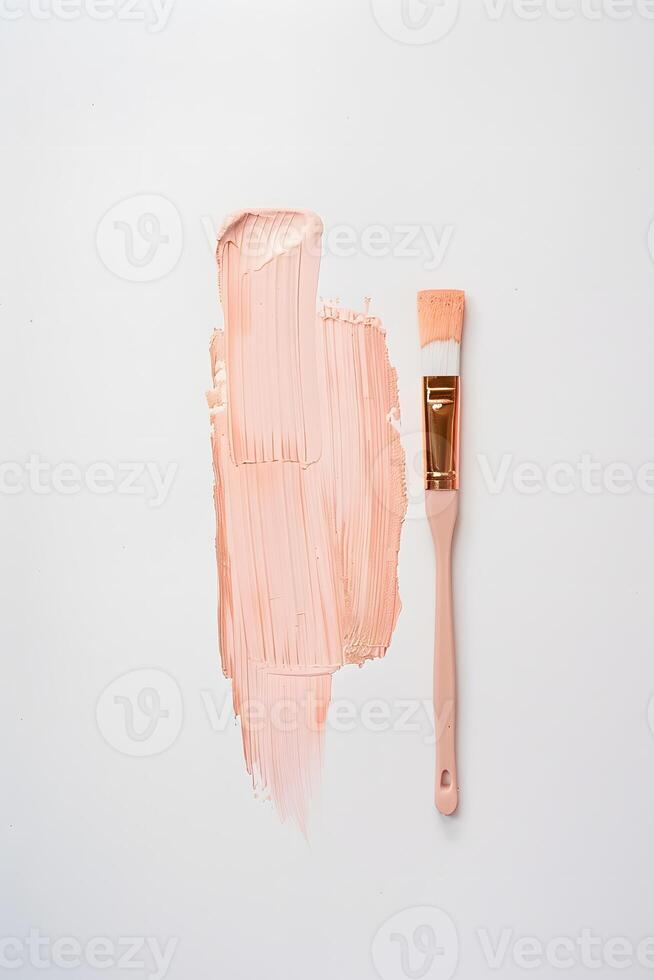 AI Generated Pink paint brush strokes on white canvas, creating a soft and delicate gesture photo