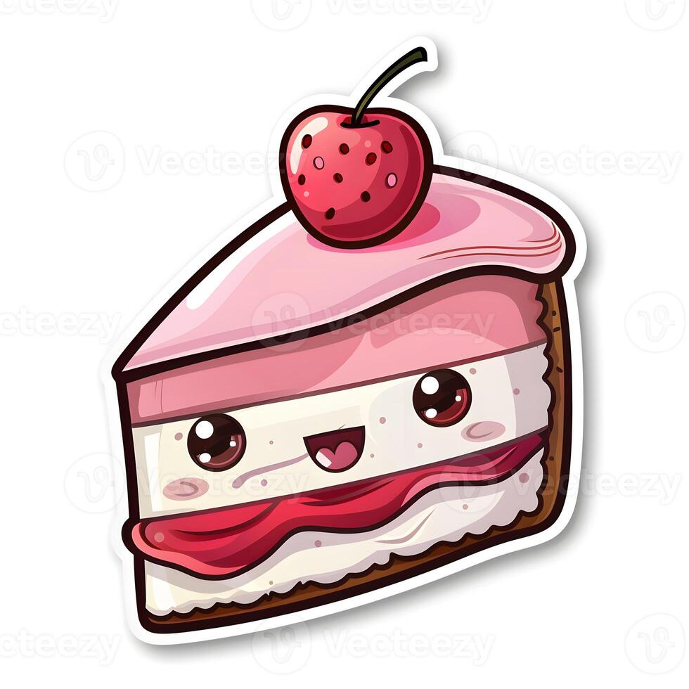 AI Generated A slice of cake with a strawberry on top placed on a plate photo