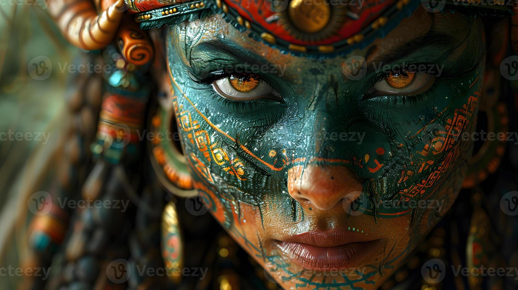 AI Generated Closeup of a womans eyelash adaptation wearing colorful mask at art event photo