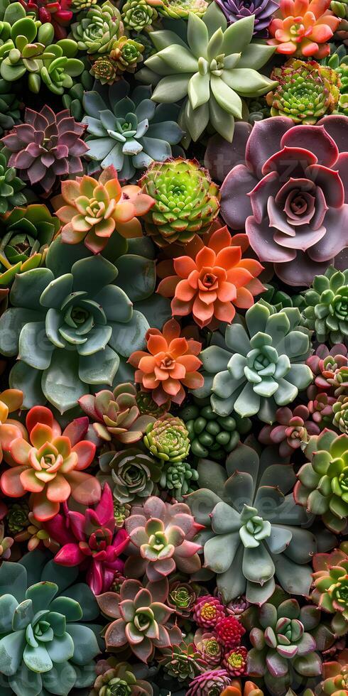AI Generated Various types of succulents can be seen in the picture photo