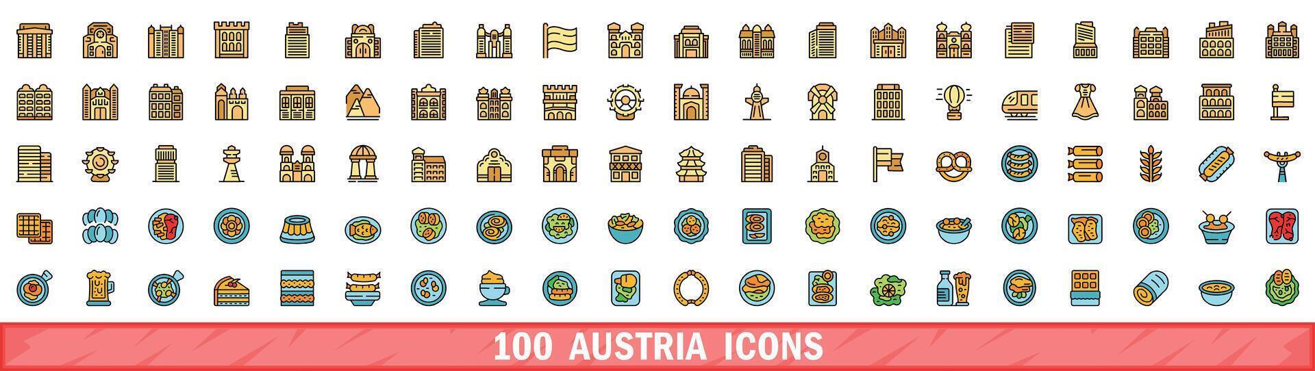 100 Austria íconos colocar, color línea estilo vector