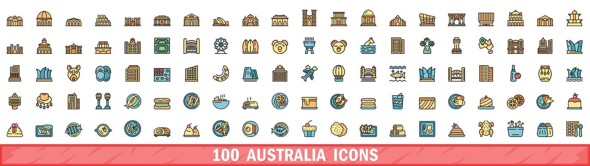 100 Australia íconos colocar, color línea estilo vector