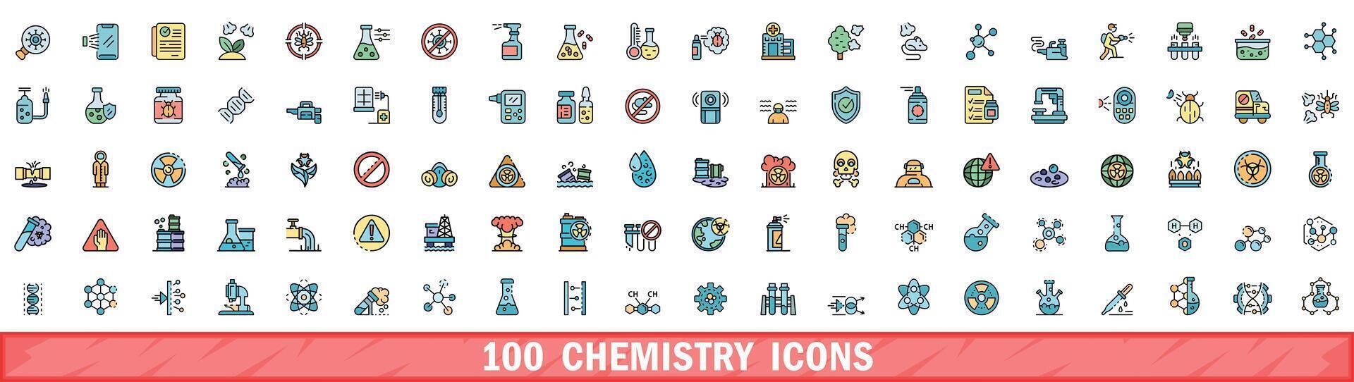 100 química íconos colocar, color línea estilo vector