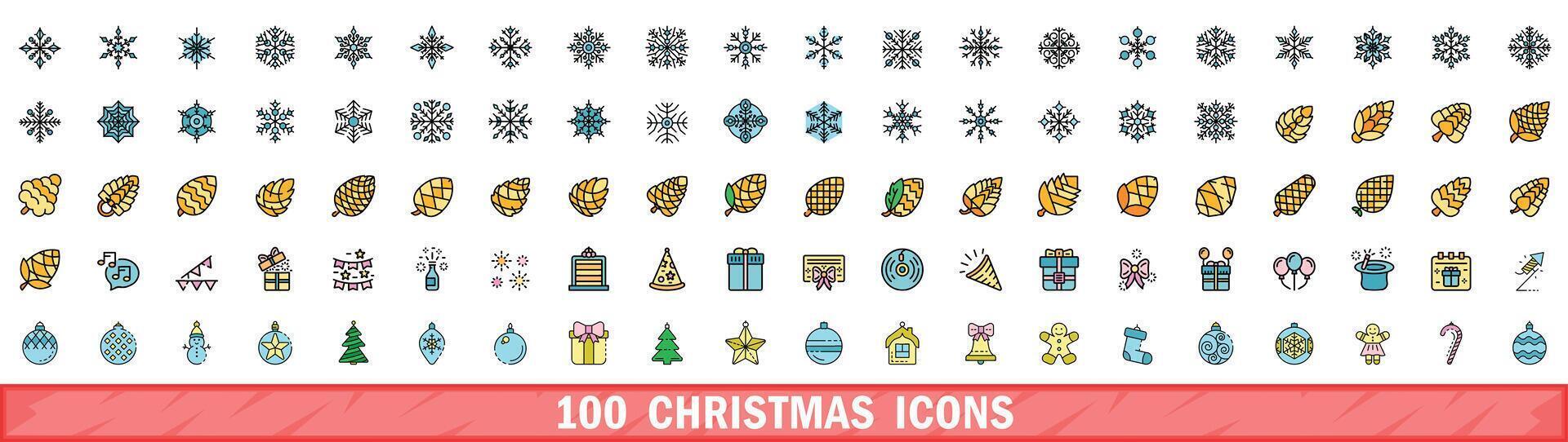 100 Navidad íconos colocar, color línea estilo vector