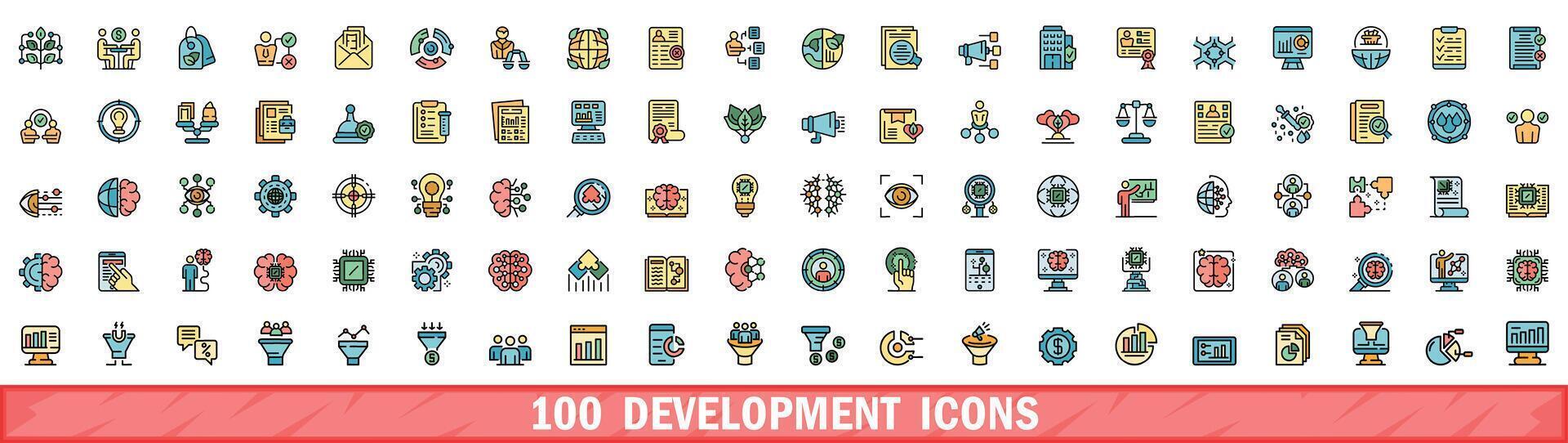 100 desarrollo íconos colocar, color línea estilo vector