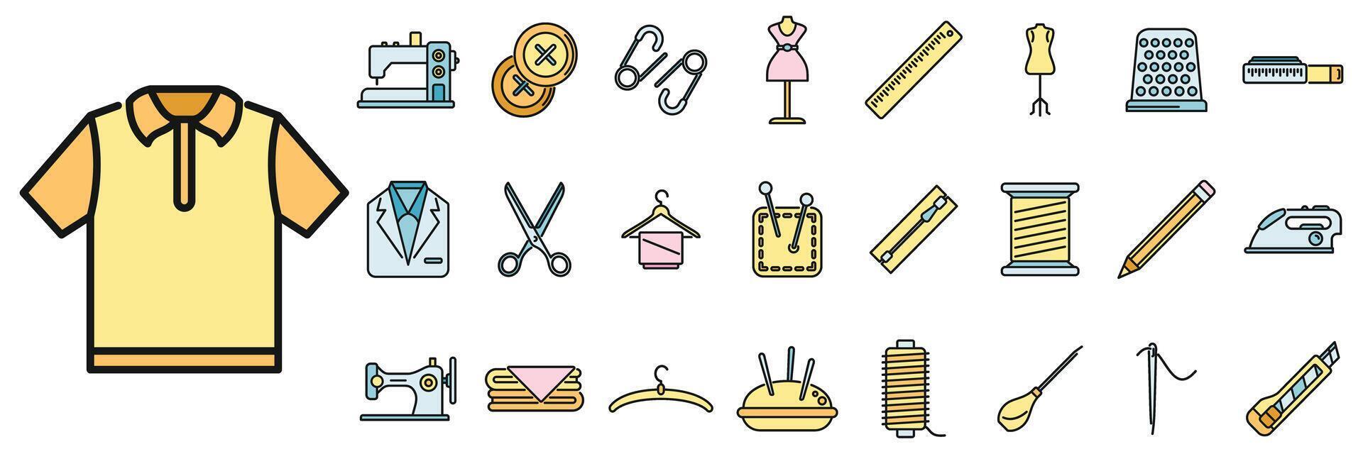 Clothing repair icons set vector color line