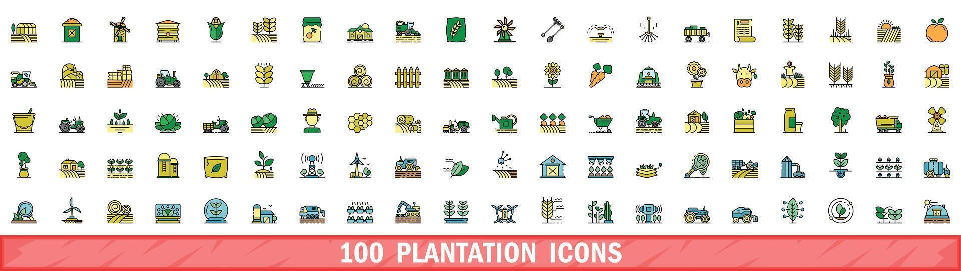 100 plantación íconos colocar, color línea estilo vector